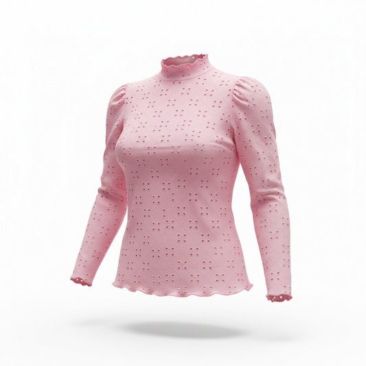 Eyelit mock neck sun top