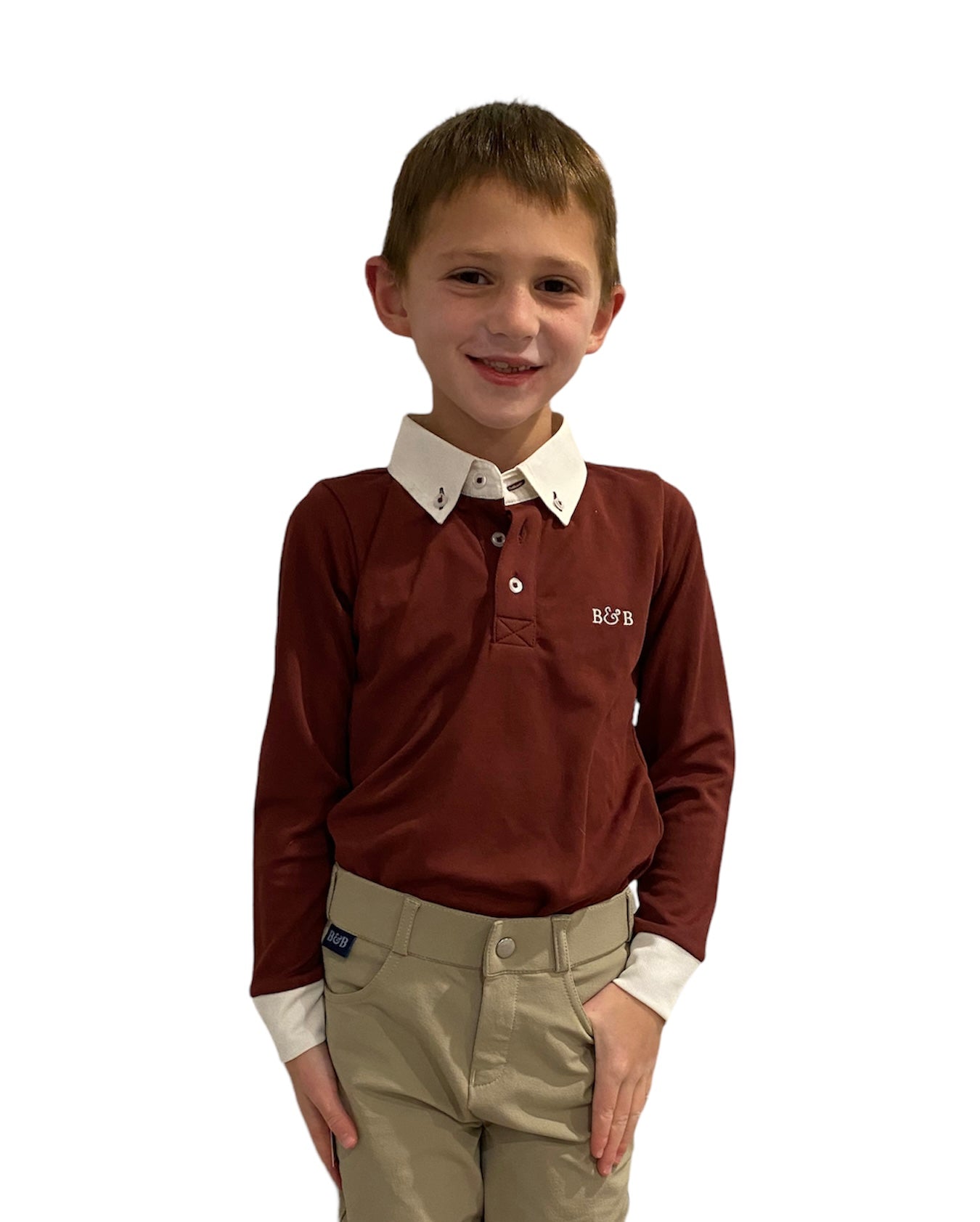 Boys Polo Long Sleeve Wine – BelleandBow - Main Image
