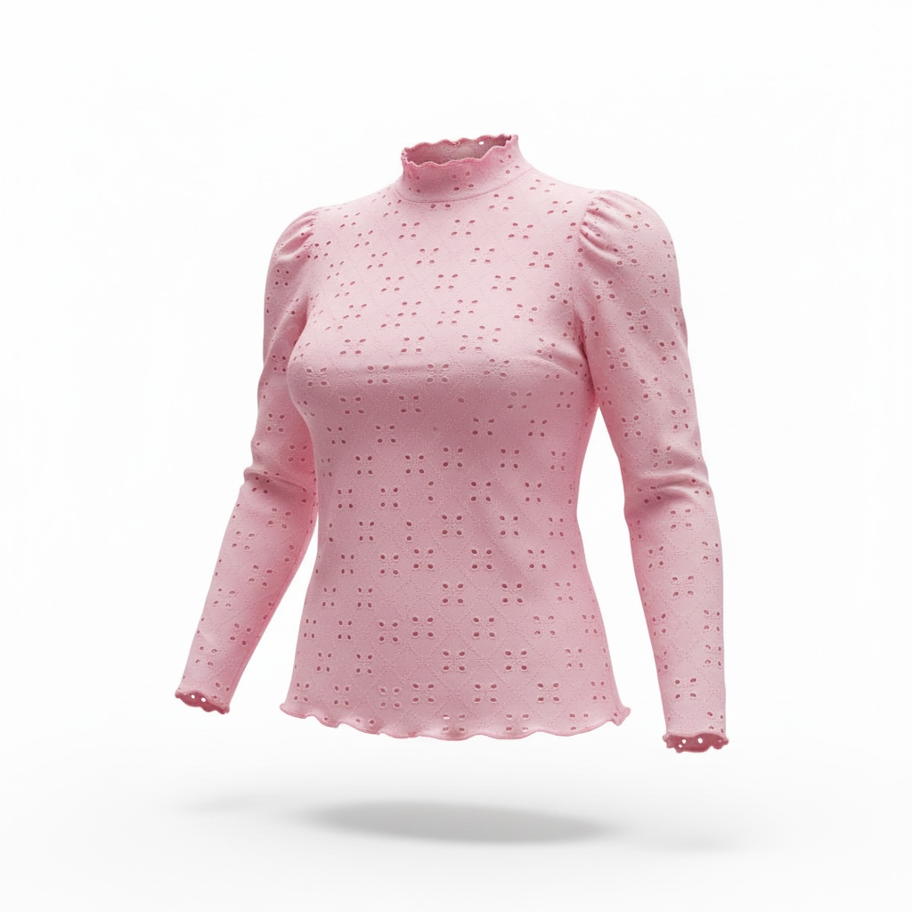Eyelit mock neck sun top